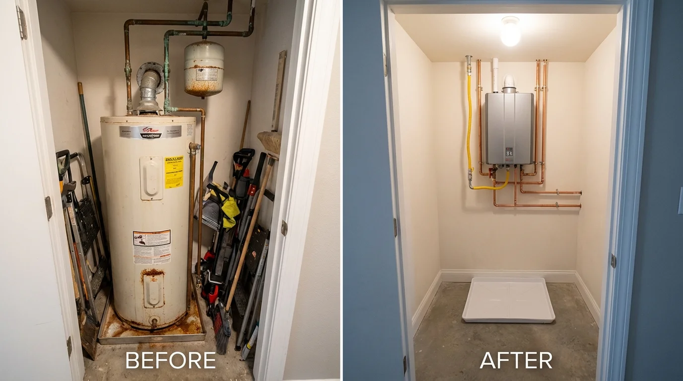 Tank water heater versus wall-mounted tankless unit comparison for Bridgeport, AL homeowners