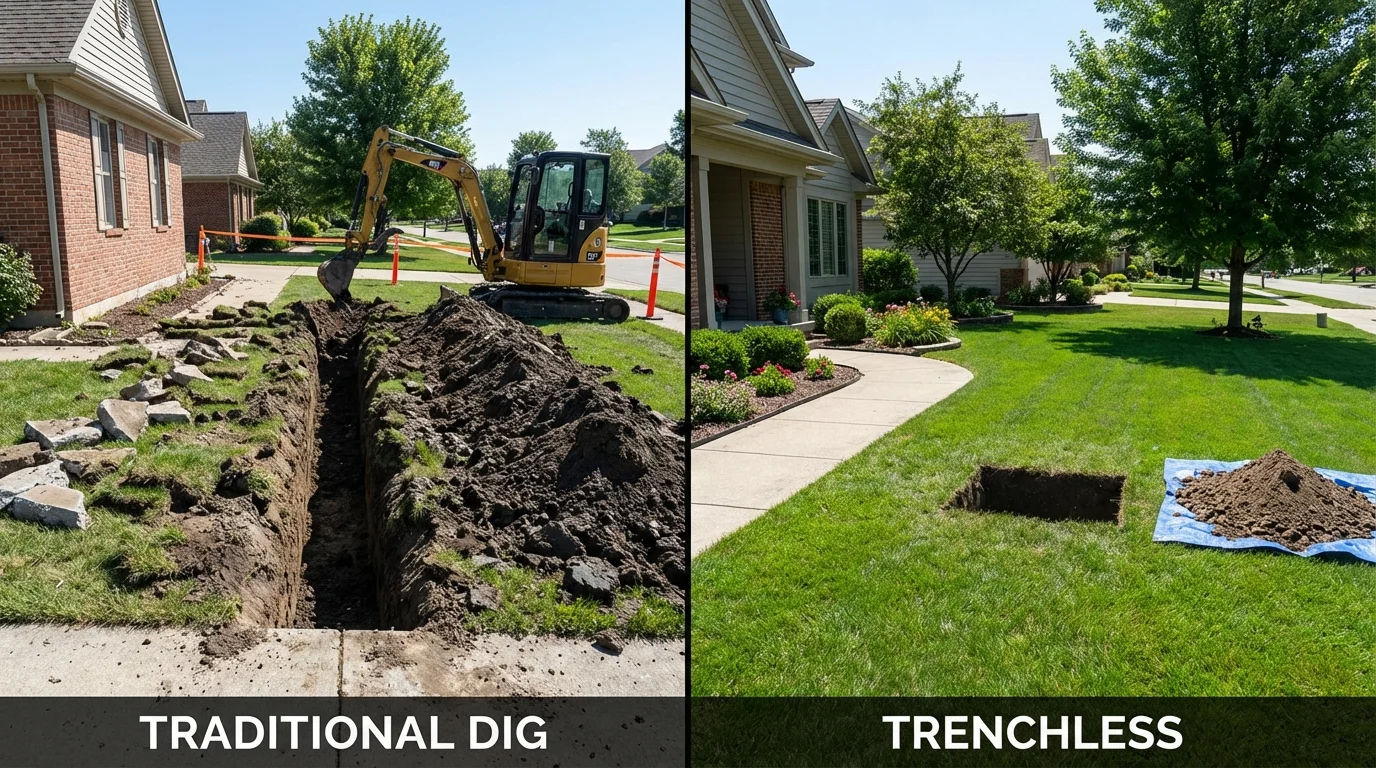 Trenchless sewer repair with minimal yard damage versus traditional excavation in Bridgeport, AL